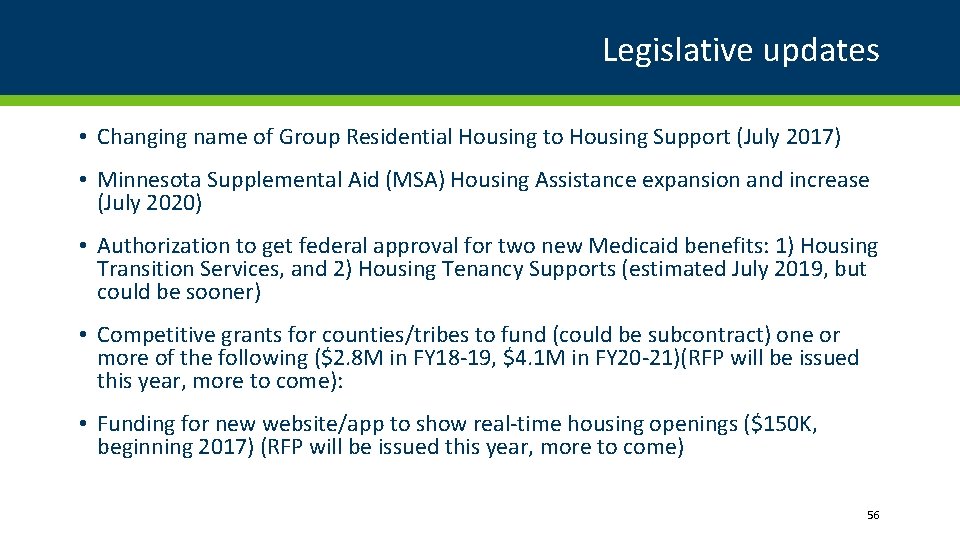 Legislative updates • Changing name of Group Residential Housing to Housing Support (July 2017)