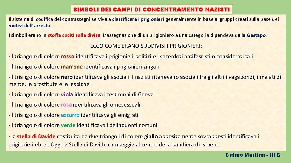 SIMBOLI DEI CAMPI DI CONCENTRAMENTO NAZISTI Il sistema di codifica dei contrassegni serviva a