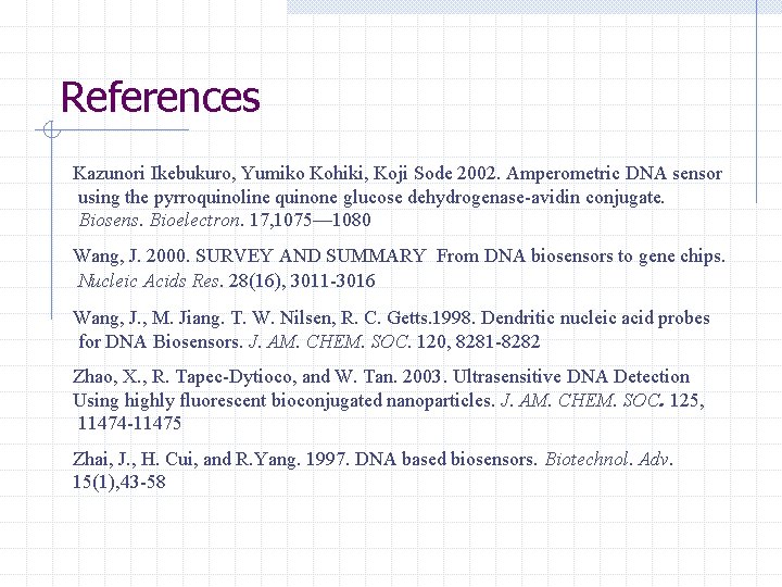 References Kazunori Ikebukuro, Yumiko Kohiki, Koji Sode 2002. Amperometric DNA sensor using the pyrroquinoline