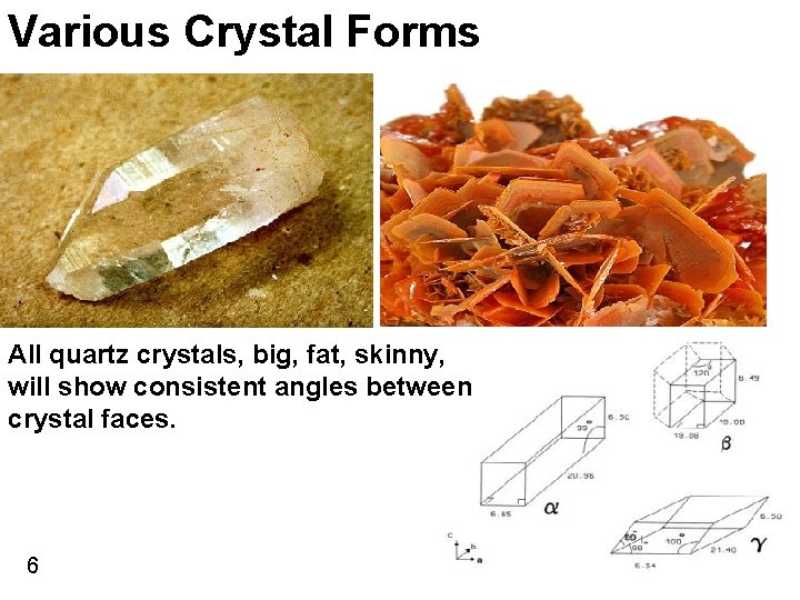 Various Crystal Forms All quartz crystals, big, fat, skinny, will show consistent angles between