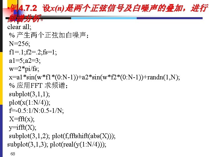  • 例 4. 7. 2 设 x(n)是 两 个 正 弦 信 号