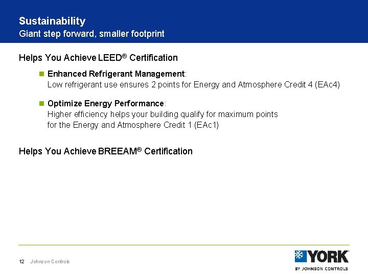 Sustainability Giant step forward, smaller footprint Helps You Achieve LEED® Certification n Enhanced Refrigerant