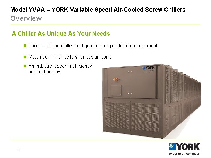 Model YVAA – YORK Variable Speed Air-Cooled Screw Chillers Overview A Chiller As Unique