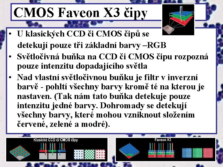 CMOS Faveon X 3 čipy • U klasických CCD či CMOS čipů se detekují
