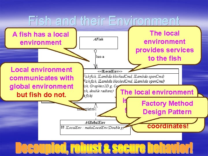 Fish and their Environment A fish has a local environment Local environment communicates with