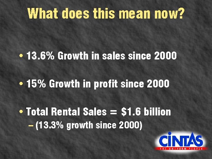What does this mean now? • 13. 6% Growth in sales since 2000 •