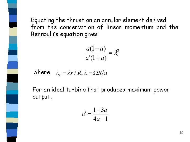 Equating the thrust on an annular element derived from the conservation of linear momentum