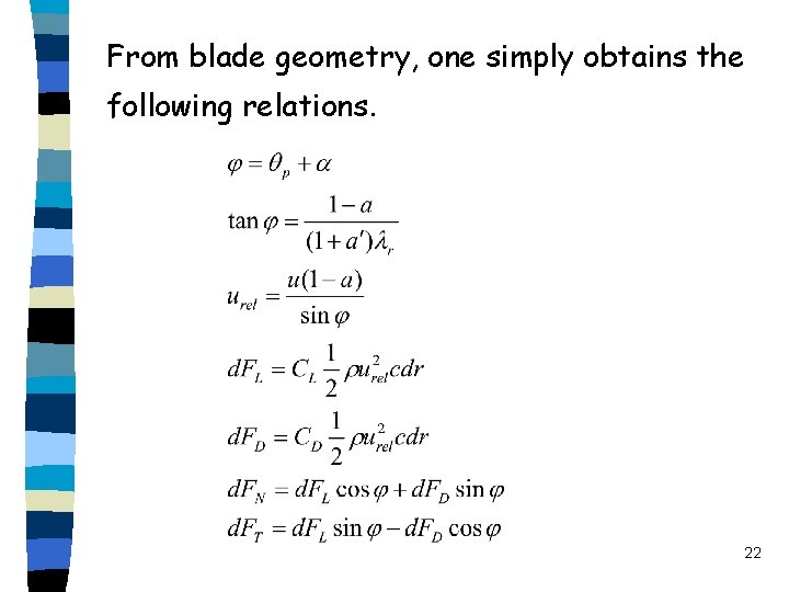 From blade geometry, one simply obtains the following relations. 22 