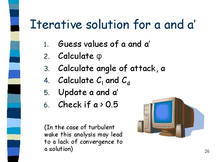 Iterative solution for a and a’ 1. 2. 3. 4. 5. 6. Guess values