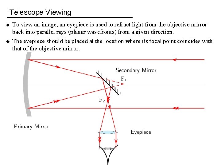 Telescope Viewing u u To view an image, an eyepiece is used to refract