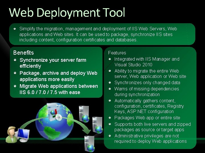 Web Deployment Tool Simplify the migration, management and deployment of IIS Web Servers, Web