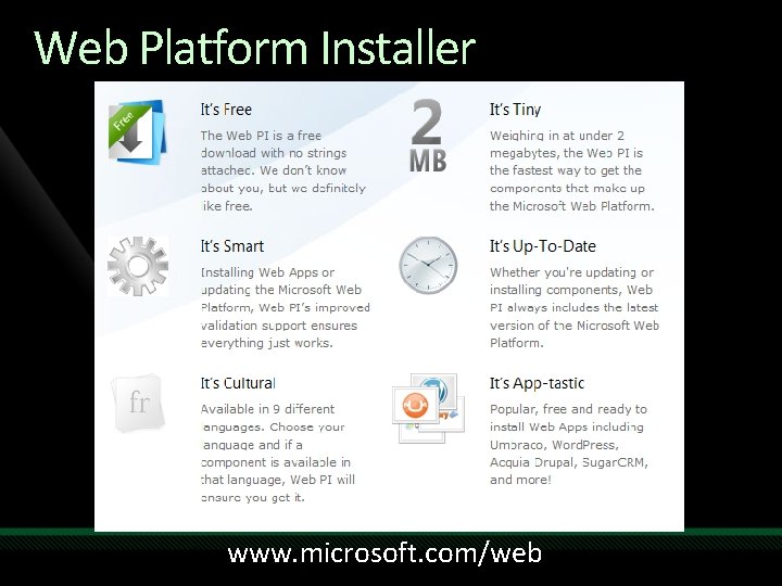 Web Platform Installer www. microsoft. com/web 