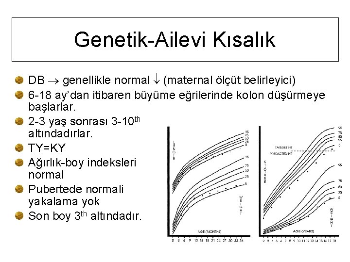 Genetik-Ailevi Kısalık DB ® genellikle normal ¯ (maternal ölçüt belirleyici) 6 -18 ay’dan itibaren