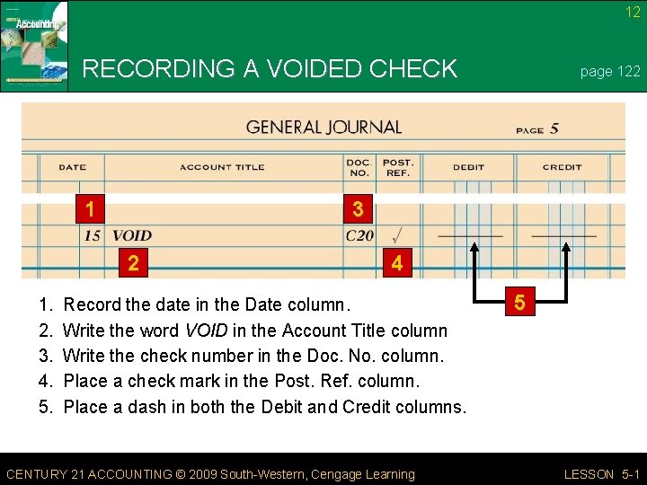 12 RECORDING A VOIDED CHECK 1 3 2 1. 2. 3. 4. 5. page