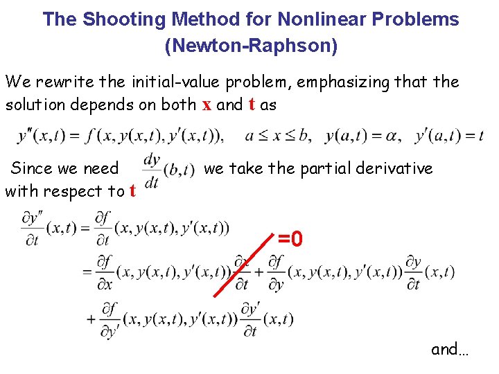 The Shooting Method for Nonlinear Problems (Newton-Raphson) We rewrite the initial-value problem, emphasizing that