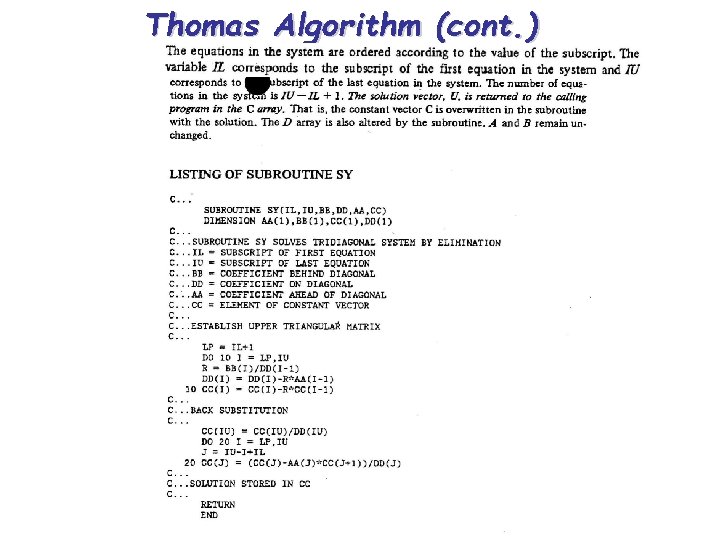 Thomas Algorithm (cont. ) 