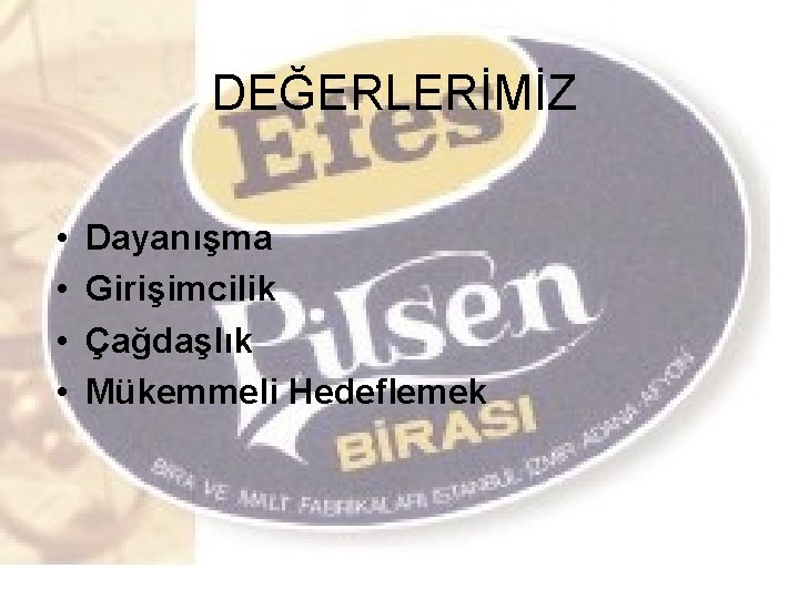DEĞERLERİMİZ • • Dayanışma Girişimcilik Çağdaşlık Mükemmeli Hedeflemek 