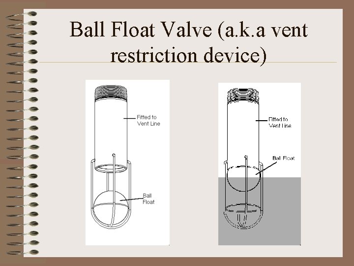 Ball Float Valve (a. k. a vent restriction device) 