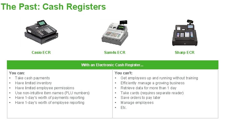 The Past: Cash Registers Casio ECR Sam 4 s ECR Sharp ECR With an