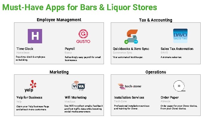 Must-Have Apps for Bars & Liquor Stores Employee Management Tax & Accounting Time Clock