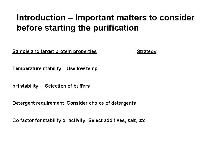 Introduction – Important matters to consider before starting the purification Sample and target protein