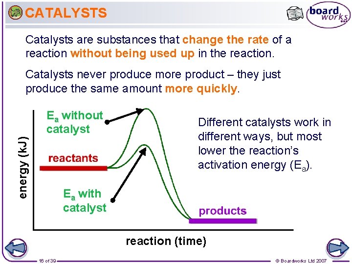 CATALYSTS Catalysts are substances that change the rate of a reaction without being used