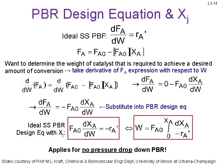 L 3 -14 PBR Design Equation & Xj Ideal SS PBF: Want to determine