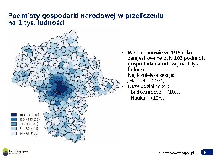 Podmioty gospodarki narodowej w przeliczeniu na 1 tys. ludności W Ciechanowie w 2016 roku