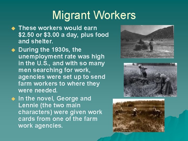 Migrant Workers u u u These workers would earn $2. 50 or $3. 00