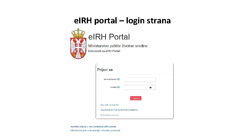 e. IRH portal – login strana e. IRH portal – login strana