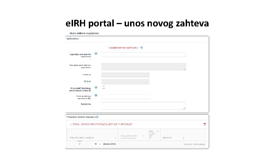 e. IRH portal – unos novog zahteva e. IRH portal – unos novog zahteva