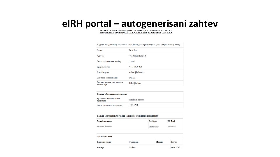 e. IRH portal – autogenerisani zahtev 