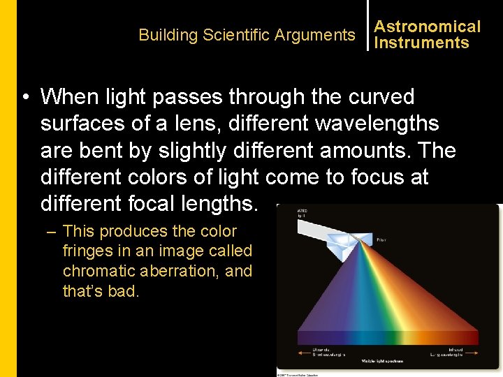 Building Scientific Arguments Astronomical Instruments • When light passes through the curved surfaces of