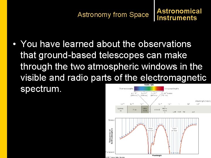 Astronomy from Space Astronomical Instruments • You have learned about the observations that ground-based