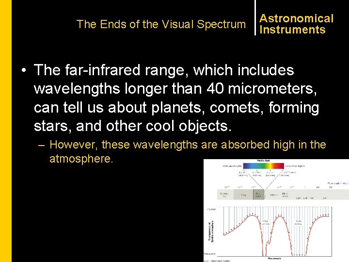 The Ends of the Visual Spectrum Astronomical Instruments • The far-infrared range, which includes
