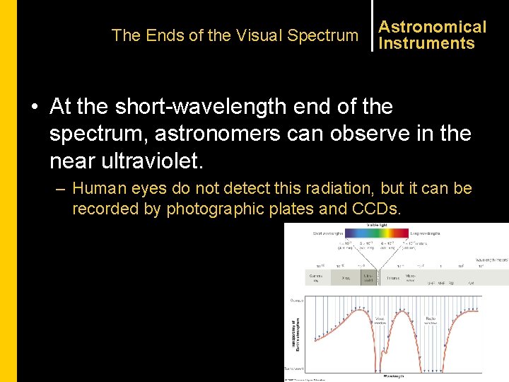 The Ends of the Visual Spectrum Astronomical Instruments • At the short-wavelength end of