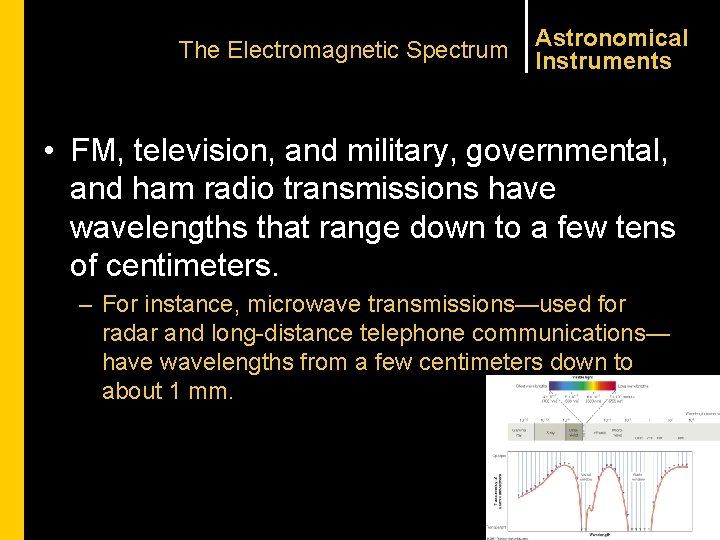 The Electromagnetic Spectrum Astronomical Instruments • FM, television, and military, governmental, and ham radio