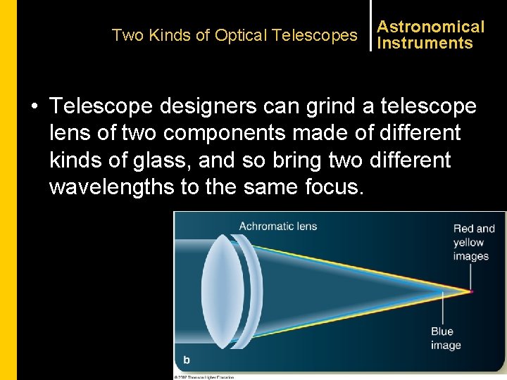 Two Kinds of Optical Telescopes Astronomical Instruments • Telescope designers can grind a telescope