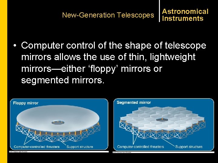 New-Generation Telescopes Astronomical Instruments • Computer control of the shape of telescope mirrors allows