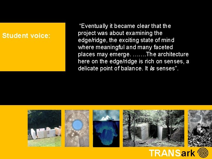 Student voice: 1/14 “Eventually it became clear that the project was about examining the