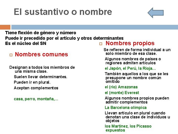 El sustantivo o nombre Tiene flexión de género y número Puede ir precedido por