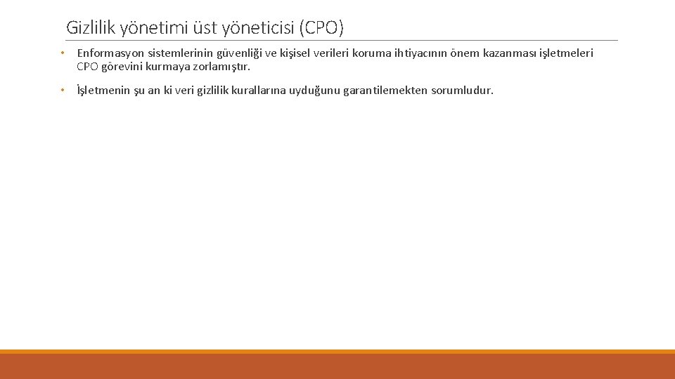 Gizlilik yönetimi üst yöneticisi (CPO) • Enformasyon sistemlerinin güvenliği ve kişisel verileri koruma ihtiyacının