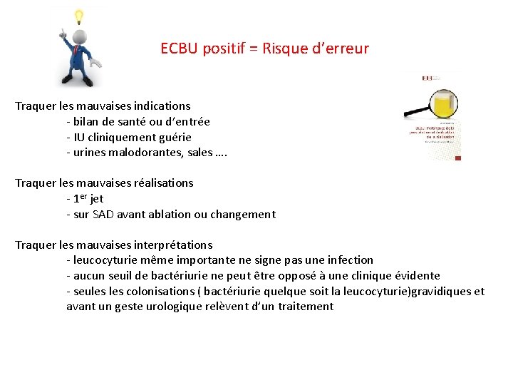 ECBU positif = Risque d’erreur Traquer les mauvaises indications - bilan de santé ou