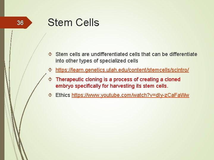 36 Stem Cells Stem cells are undifferentiated cells that can be differentiate into other