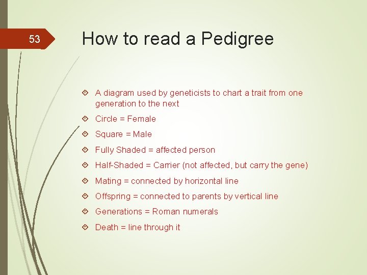 53 How to read a Pedigree A diagram used by geneticists to chart a