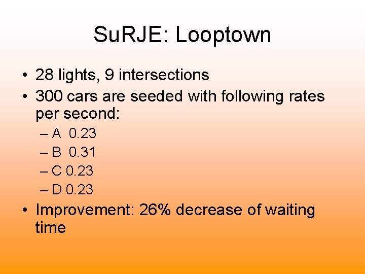 Su. RJE: Looptown • 28 lights, 9 intersections • 300 cars are seeded with