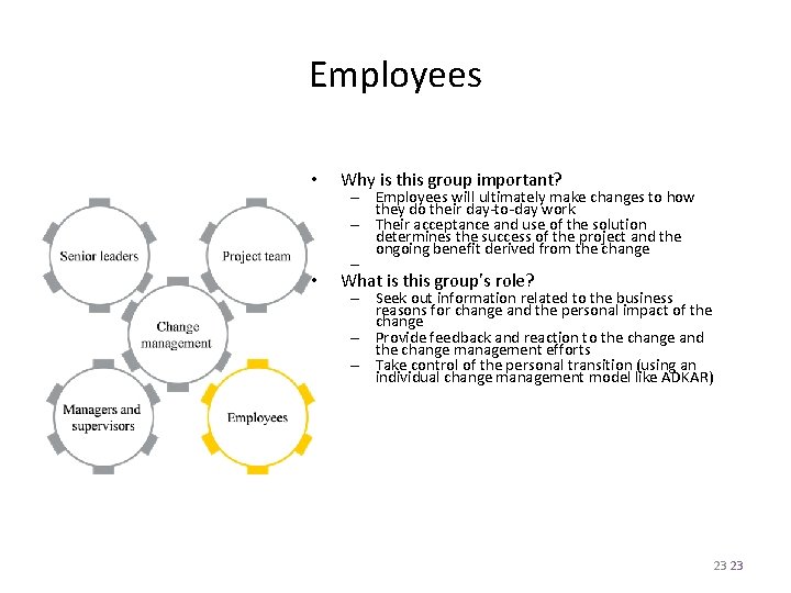 Employees • Why is this group important? • What is this group’s role? –