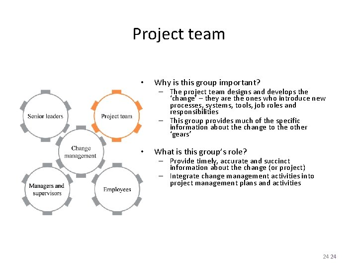 Project team • Why is this group important? • What is this group’s role?