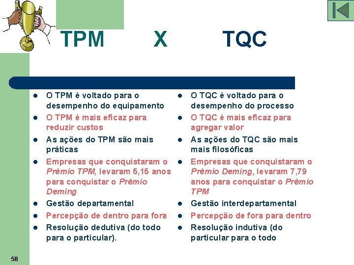 TPM l l l l 58 X O TPM é voltado para o desempenho