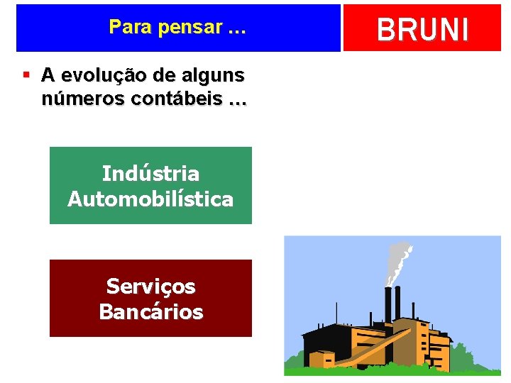 Para pensar … § A evolução de alguns números contábeis … Indústria Automobilística Serviços